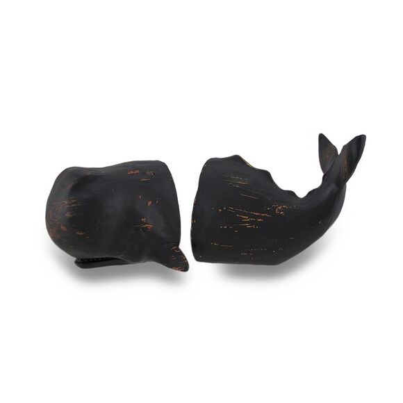 Whale Top and Tail Black Distressed Finish Bookends Set of 2 - Picture 1 of 3